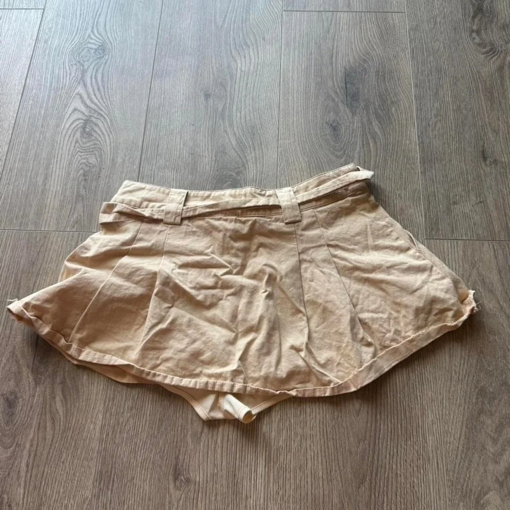 Beige Skort Mini Skirt Shorts Neutral Festival Small‎ - Picture 3 of 4